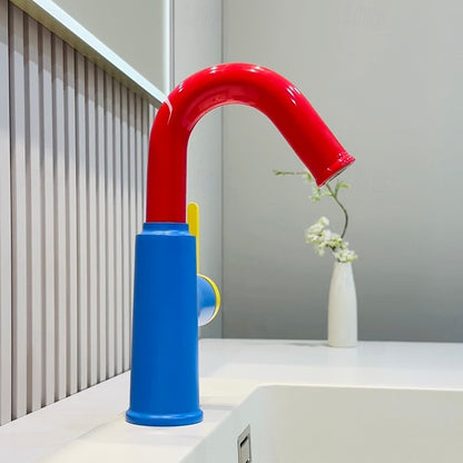 Modern High-Arc Bathroom Faucet, Single-Handle Single-Hole Faucet, Multi- / Green / White / Yellow / Pink / Gray / Silver