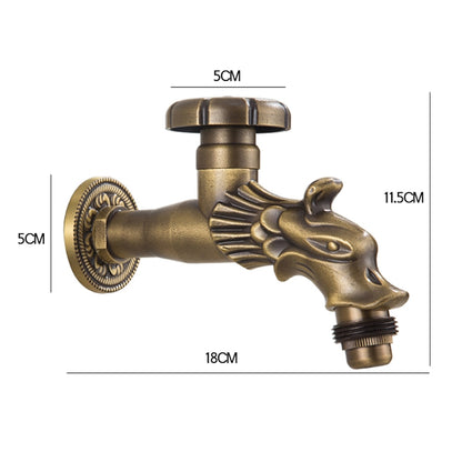 Vintage Dragon Wall-Mount Garden Faucet, Single Wheel Handle Outdoor Faucet, Antique Brass / Matte Black / Brushed Gold