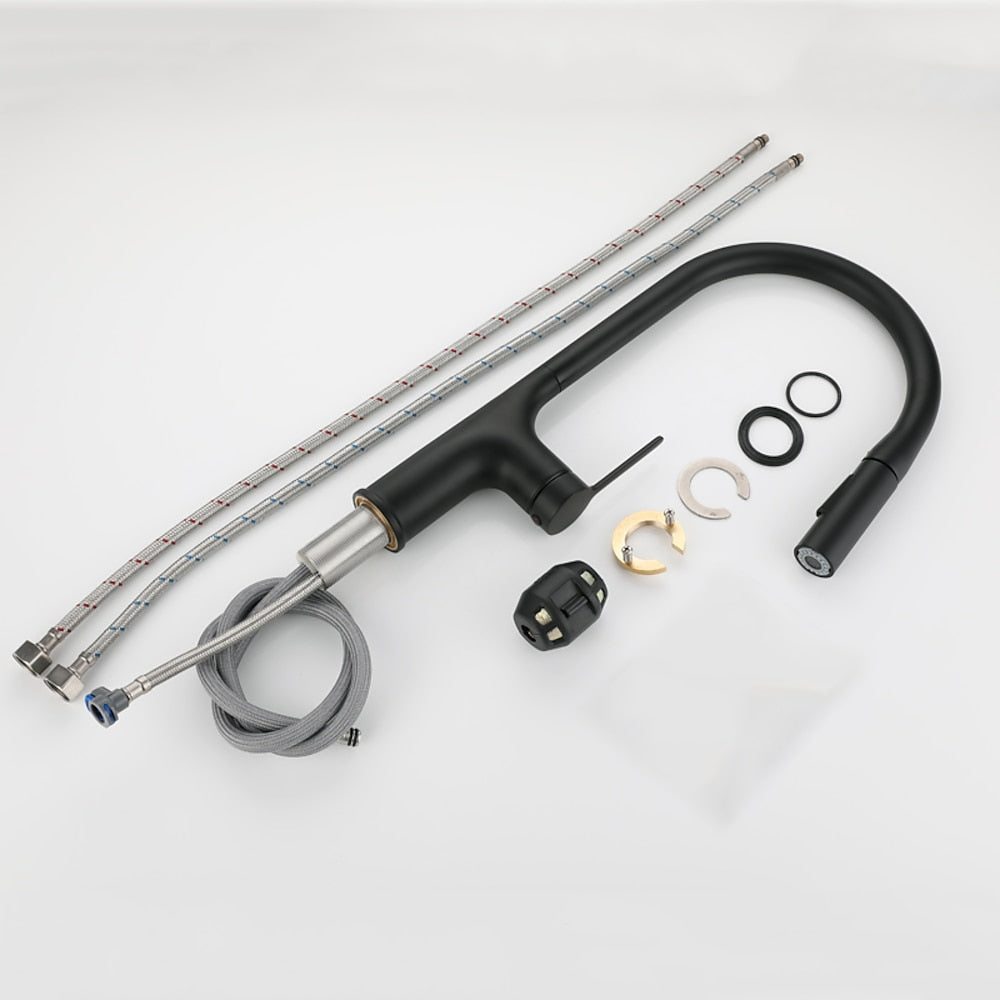 Modern Pull-Down Kitchen Faucet, Single-Handle High Arc Faucet, Matte Black / Chrome / Brushed Gold