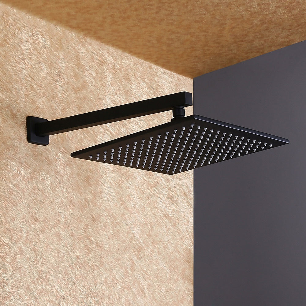 Matte Black Rainfall Shower System, Wall-Mounted Single-Handle Shower Faucet Set with Handheld Shower