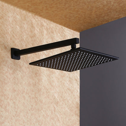Matte Black Rainfall Shower System, Wall-Mounted Single-Handle Shower Faucet Set with Handheld Shower
