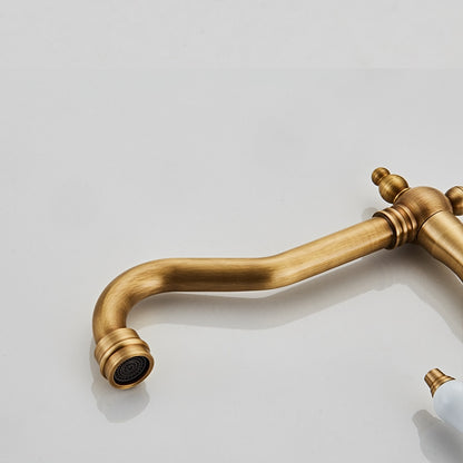 360-Degree Swivel High Arc Brass Faucet, Traditional Single-Hole Two-Handle Bathroom Faucet, Chrome / Matte Black / Antique Brass