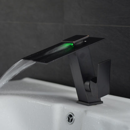 LED Waterfall Bathroom Faucet, Single-Hole Single-Handle Brass Faucet, Brushed Nickel / Chrome / Oil-Rubbed Bronze