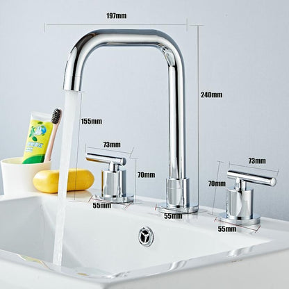 360-Degree Swivel Widespread Bathroom Faucet, Double Lever Handle Brass Basin Faucet, Polished Gold / Chrome