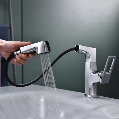 Liftable Pull-Out Bathroom Sink Faucet, Single-Handle Single-Hole Brass Faucet with Water Supply Lines, Matte Black / Chrome / Matte White / Gunmetal