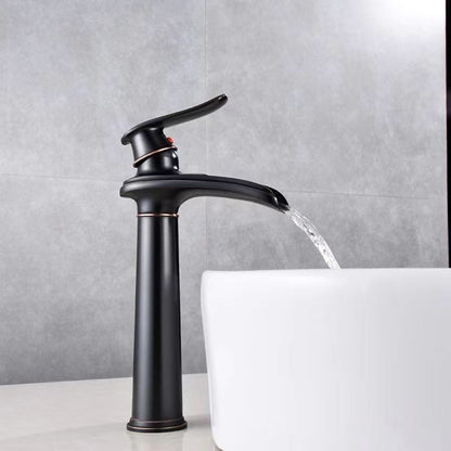Waterfall Single-Hole Bathroom Faucet, Single-Handle Brass Faucet, Chrome / Matte Black / Brushed Nickel / Antique Brass / PVD