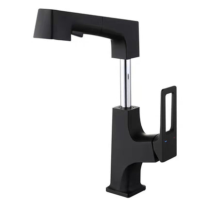 Liftable Pull-Out Bathroom Sink Faucet, Single-Handle Single-Hole Brass Faucet with Water Supply Lines, Matte Black / Chrome / Matte White / Gunmetal