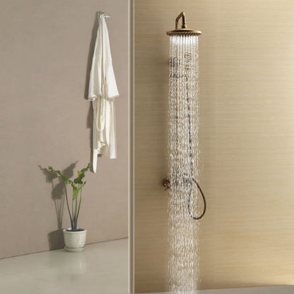 Antique Brass Vintage Exposed Shower Faucet, Wall-Mount Complete Shower System with Handheld Shower / 8-Inch Rain Shower Head