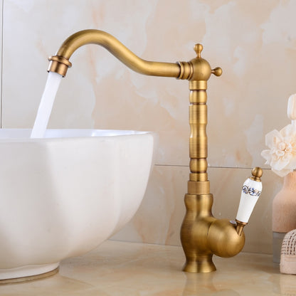 Retro High Arc Vessel Faucet, Single-Handle Brass Swivel Spout Faucet, Antique Brass / Chrome / Polished Gold