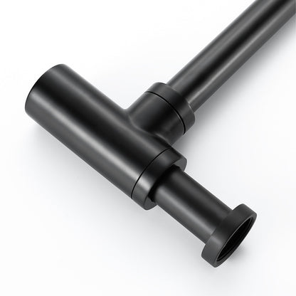 Contemporary Round Brass Bottle P-Trap, Bathroom Basin Sink Drain with Pop-Up Drain, Matte Black / Chrome