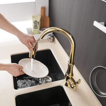Pull-Down High Arc Kitchen Faucet, Single-Handle Brass Faucet, Brushed Nickel / Polished Gold / Chrome