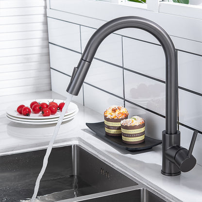 Modern Pull-Down Kitchen Faucet, Single-Handle Swivel Spout Faucet, Matte Black / Brushed Gold / Brushed Nickel / Chrome / Gunmetal