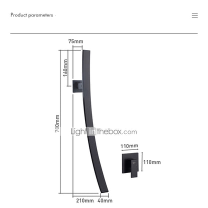 Matte Black Wall-Mount Waterfall Bathroom Faucet, Modern Single-Handle Sink Faucet