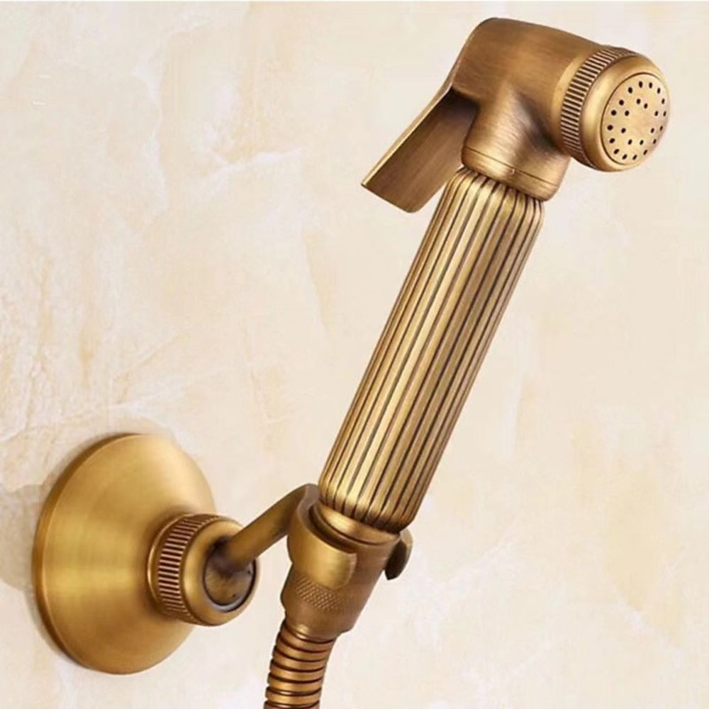 Self-Cleaning Antique Copper Handheld Bidet Sprayer, Wall-Mount Toilet Shattaf Sprayer with Hose