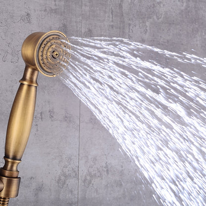 Antique Brass Wall-Mount Tub Filler Faucet, Double Cross Handle Telephone Bath Mixer Tap with Handheld Shower