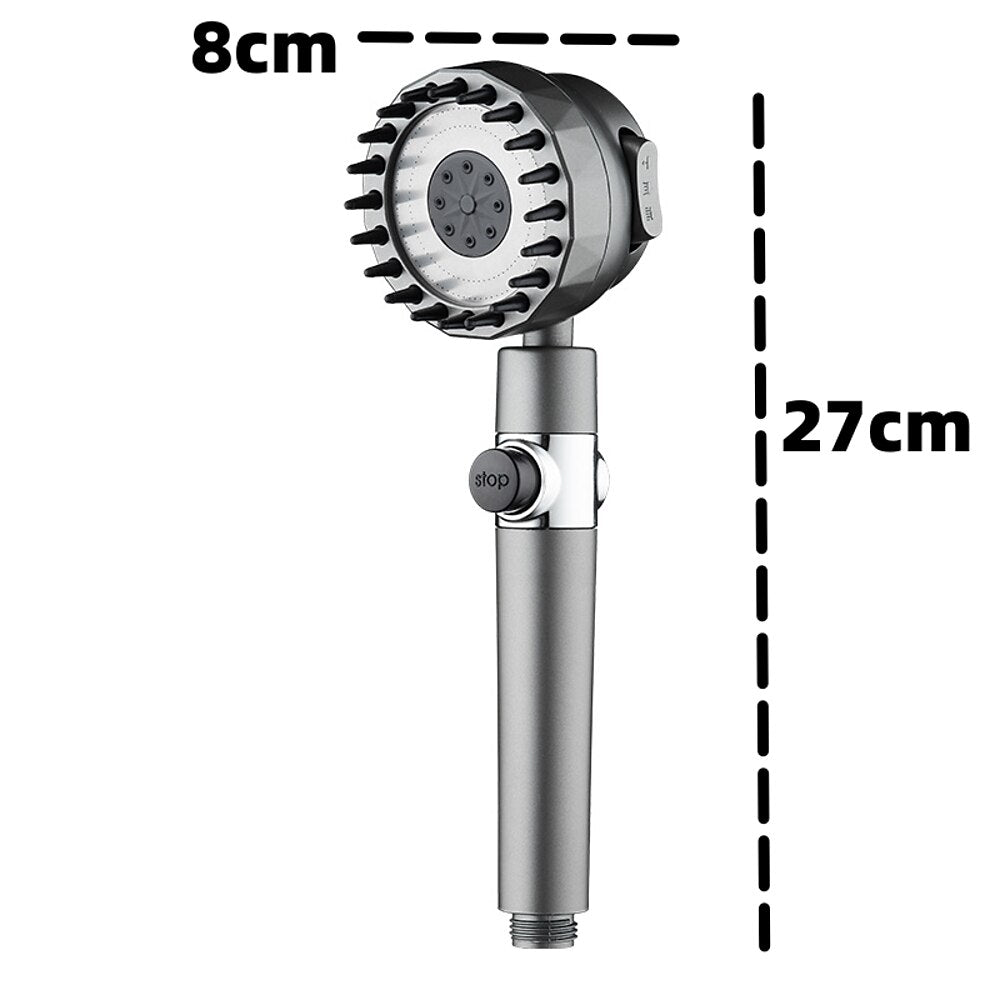High Pressure 3-Mode Handheld Shower Head, Massage Spray Nozzle with Stop Button, Chrome / Matte Black