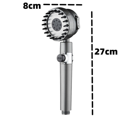 High Pressure 3-Mode Handheld Shower Head, Massage Spray Nozzle with Stop Button, Chrome / Matte Black