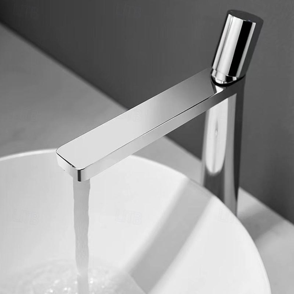Modern Single-Hole Vessel Sink Faucet, Single-Handle Waterfall Spout Faucet, Matte White / Chrome / Matte Black / Gunmetal