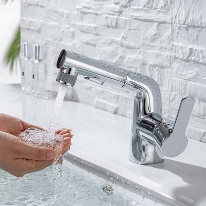 Modern Pull-Out Bathroom Sink Faucet, Single-Handle Swivel Spout Faucet, Brushed Gold / Chrome / Matte Black / Gunmetal