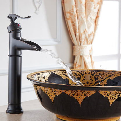 Oil-Rubbed Bronze Waterfall Bathroom Faucet, Single-Handle Vessel Faucet with Pop-Up Drain