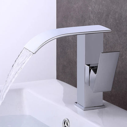 Chrome Single-Hole Bathroom Faucet, Single-Handle Waterfall Spout Faucet