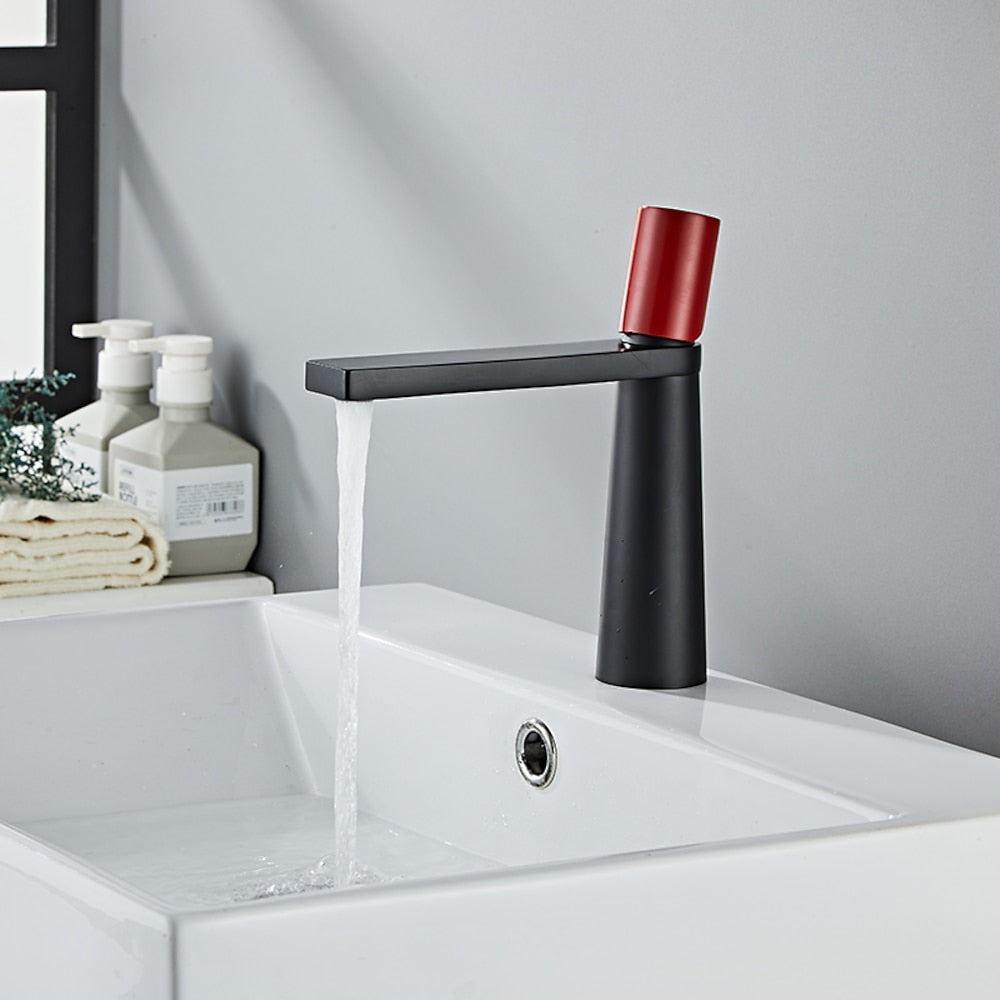 Modern Single-Hole Single-Handle Bathroom Faucet, Brass Flat Spout Basin Faucet, Matte Black / Brushed Gold / Matte White / Chrome / Gunmetal