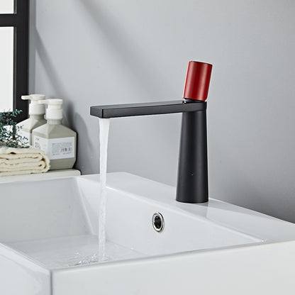 Modern Single-Hole Single-Handle Bathroom Faucet, Brass Flat Spout Basin Faucet, Matte Black / Brushed Gold / Matte White / Chrome / Gunmetal