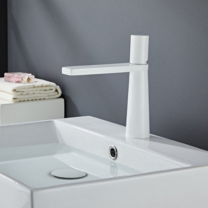 Modern Single-Hole Single-Handle Bathroom Faucet, Brass Flat Spout Basin Faucet, Matte Black / Brushed Gold / Matte White / Chrome / Gunmetal
