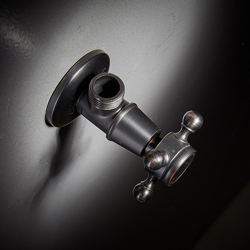 Retro Carved Brass Angle Valve, Wall-Mount Water Shut-Off Valve, Antique Brass / Matte Black / Polished Gold