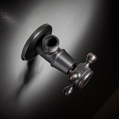 Retro Carved Brass Angle Valve, Wall-Mount Water Shut-Off Valve, Antique Brass / Matte Black / Polished Gold