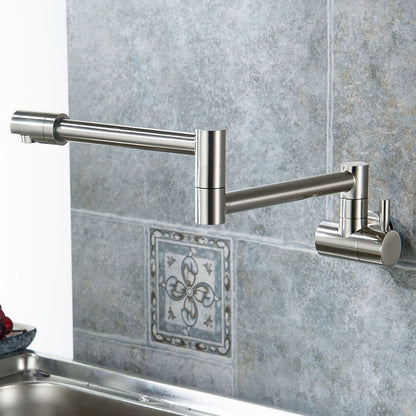 Brushed Nickel Double-Jointed Wall-Mount Pot Filler Faucet, Modern Single-Handle Brass Faucet
