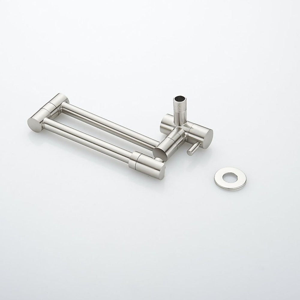 Brushed Nickel Double-Jointed Wall-Mount Pot Filler Faucet, Modern Single-Handle Brass Faucet