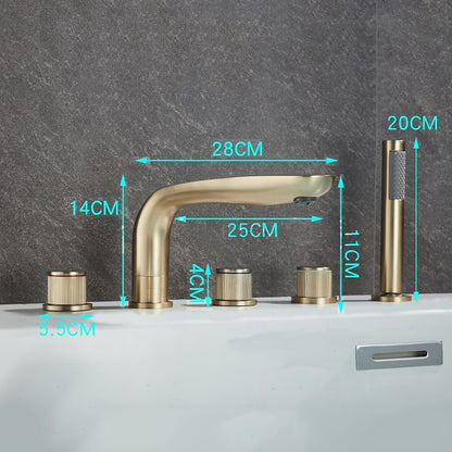 Deck-Mount 5-Hole Bathtub Faucet, Modern Widespread Tub Faucet with Handheld Shower, Matte Black / Brushed Gold
