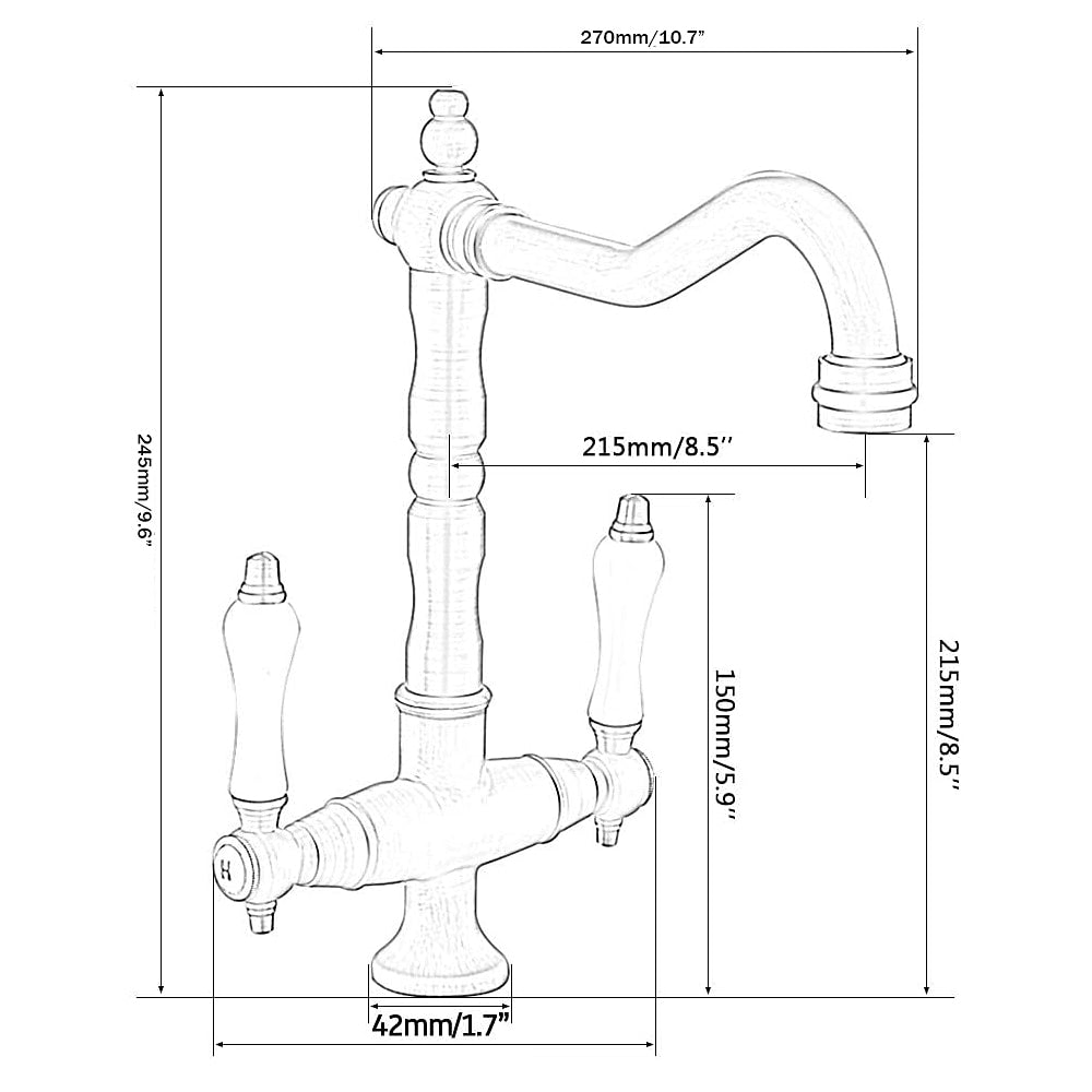 360-Degree Swivel High Arc Brass Faucet, Traditional Single-Hole Two-Handle Bathroom Faucet, Chrome / Matte Black / Antique Brass