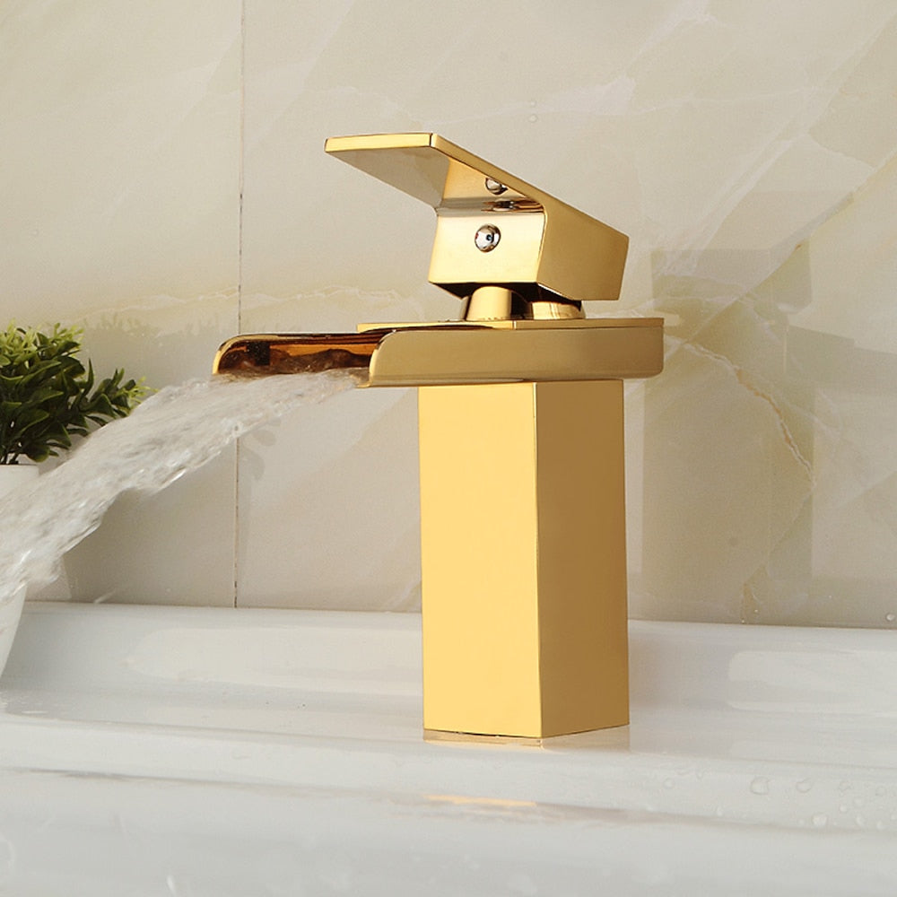 Waterfall Bathroom Faucet, Modern Single-Handle Single-Hole Faucet, Silver / Gold / Black