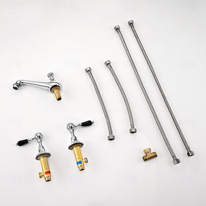 Vintage Widespread Bathroom Faucet, Double-Handle 3-Hole Sink Faucet, Chrome / Polished Gold