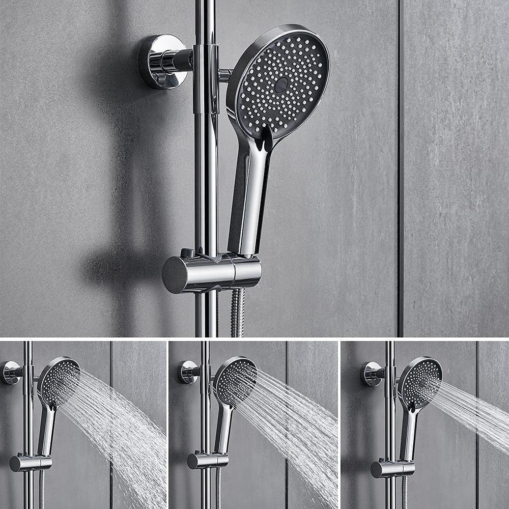 Thermostatic Wall-Mount Shower System, Multi-Function Rainfall Faucet with Handheld Shower, Chrome / Gunmetal