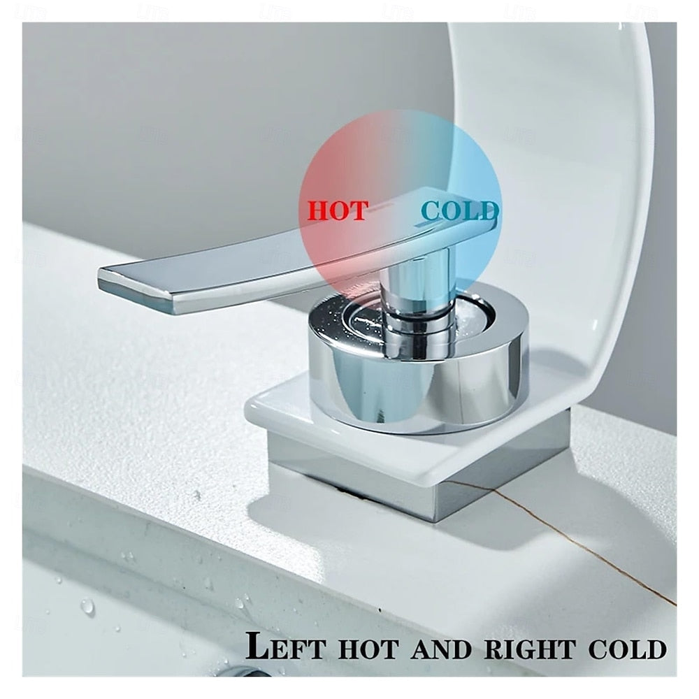 Waterfall Single-Handle Single-Hole Bathroom Faucet, Deck Mounted Basin Faucet