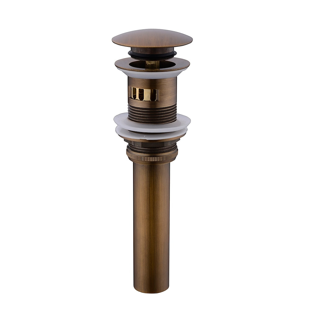 Pop-Up Sink Drain with Overflow, Contemporary Brass Basin Drain, Chrome / Brushed Nickel / Oil-Rubbed Bronze / Antique Brass
