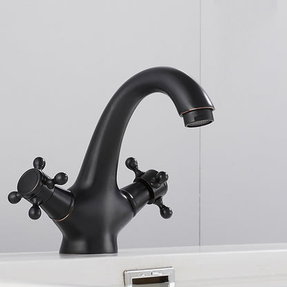 Vintage Single-Hole Bathroom Faucet, Dual Cross Handle Brass Faucet