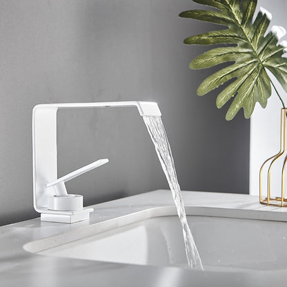 Modern Waterfall Bathroom Faucet, Single-Handle Single-Hole Brass Faucet, Matte Black / Chrome / Matte White