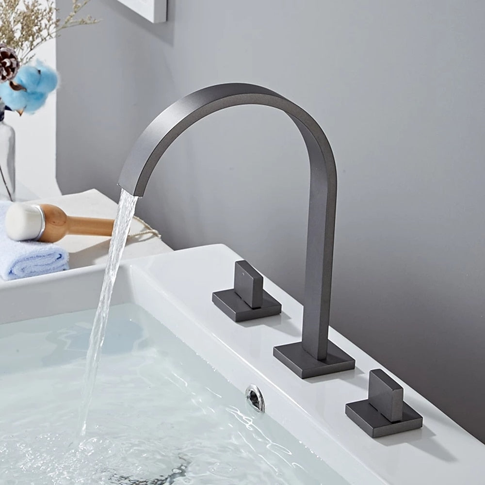 High-Arc Widespread Bathroom Faucet, 3-Hole Dual-Handle Faucet, Brushed Gold / Chrome / Matte Black / Brushed Nickel / Gunmetal / Polished Gold