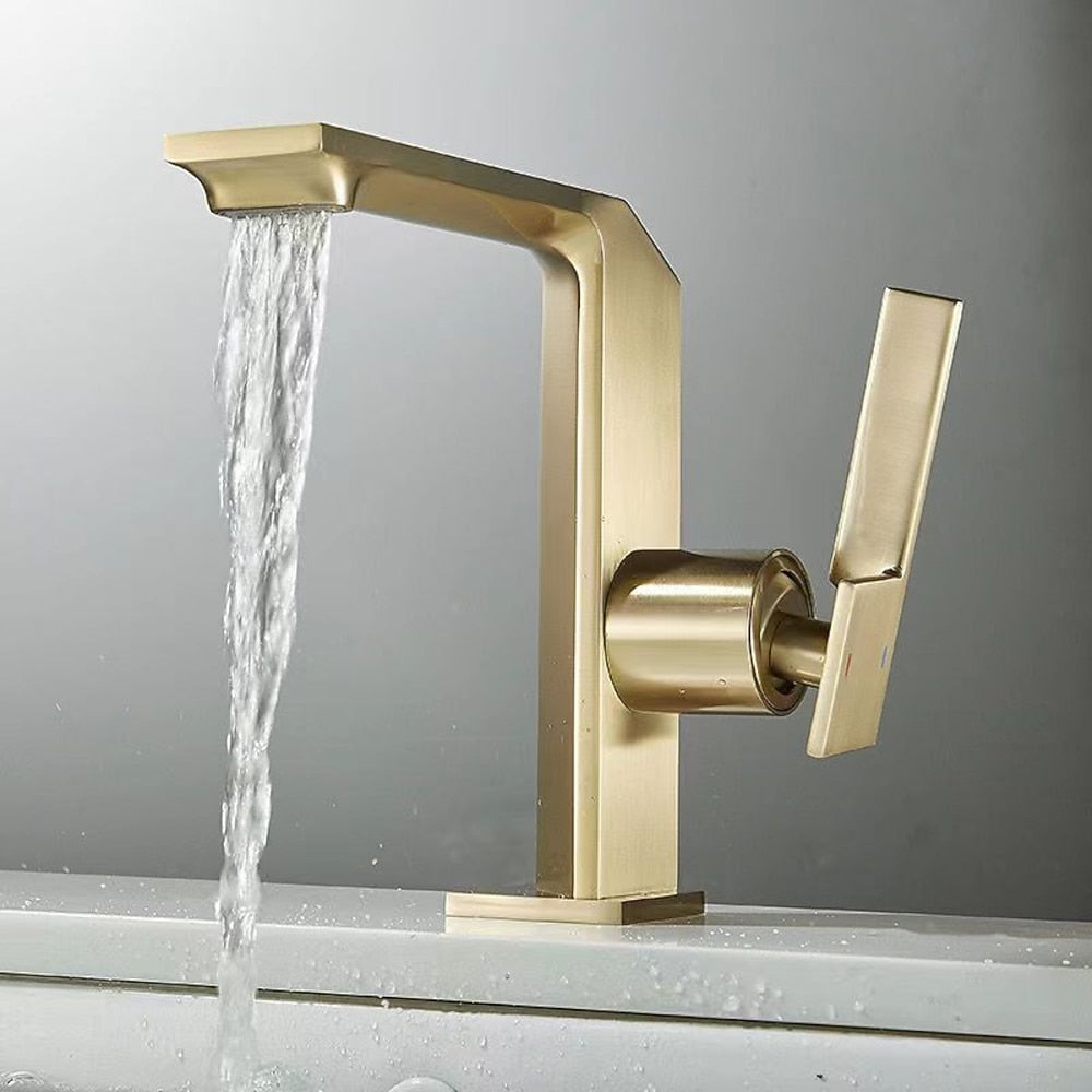 Modern Waterfall Bathroom Faucet, Single-Handle Brass Faucet, Chrome / Matte Black / Brushed Gold / Gunmetal