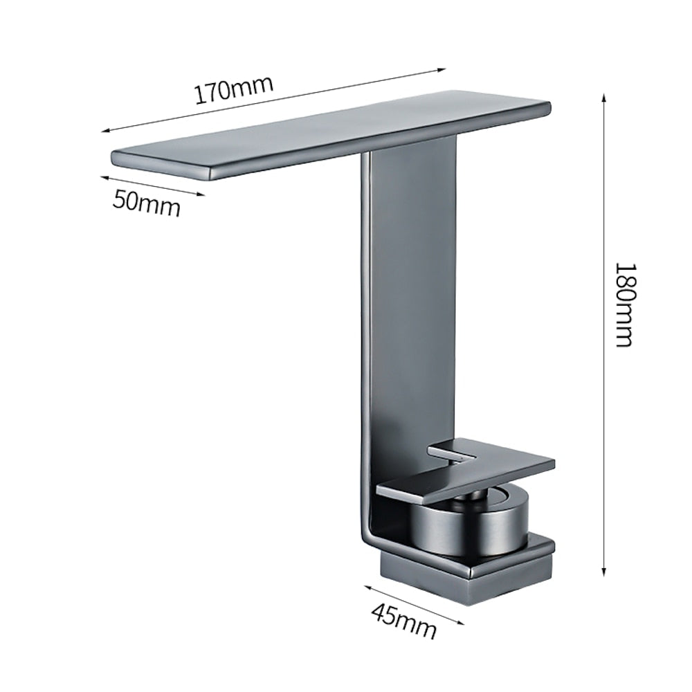 Modern Waterfall Bathroom Faucet, Single-Handle Brass Faucet, Chrome / Matte Black / Gunmetal / Brushed Gold