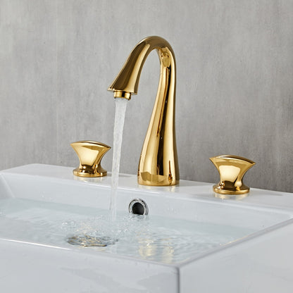 Widespread Double-Handle Bathroom Faucet, Modern High Arc Brass Basin Faucet, Chrome / Polished Gold / Brushed Nickel / Oil-Rubbed Bronze