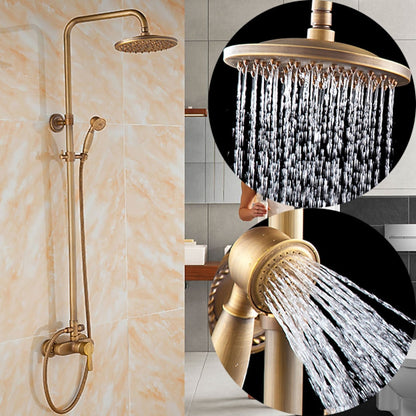 Antique Brass Wall-Mount Rainfall Shower System, Single-Handle Shower Faucet Set with Handheld Shower