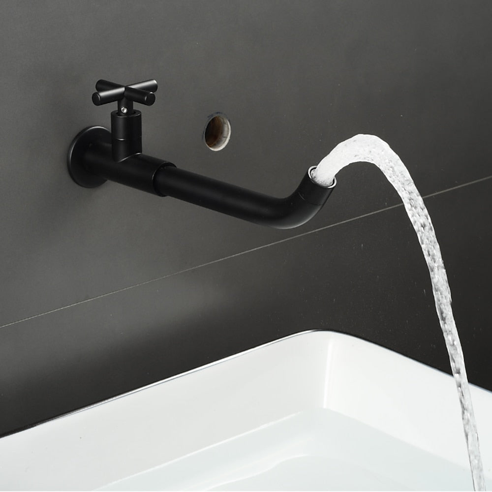 Modern Wall-Mount Bathroom Faucet, Single-Handle Swivel Spout Cold Only Faucet, Matte Black / Matte White / Antique Brass / Chrome