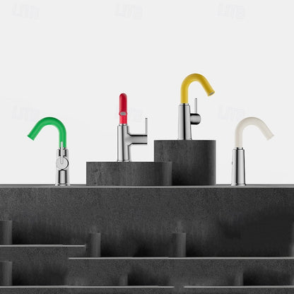 Modern High-Arc Bathroom Faucet, Single-Handle Single-Hole Faucet, Multi- / Green / White / Yellow / Pink / Gray / Silver