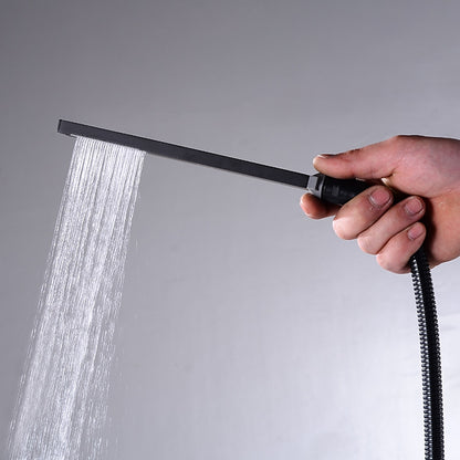 Modern Waterfall Freestanding Tub Filler, Single-Handle Tub Faucet with Handheld Shower
