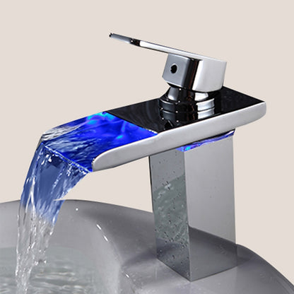 LED Waterfall Single-Hole Bathroom Faucet, Modern Single-Handle Brass Faucet, Chrome / Matte Black / Rose Gold / Polished Gold / Brushed Nickel / Brushed Gold / Matte White